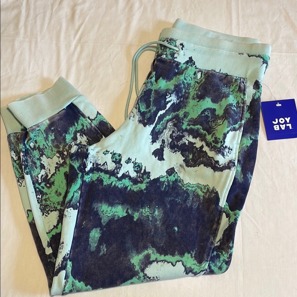 JoyLab Ladies Green and Blue Marble Patterned Bottoms